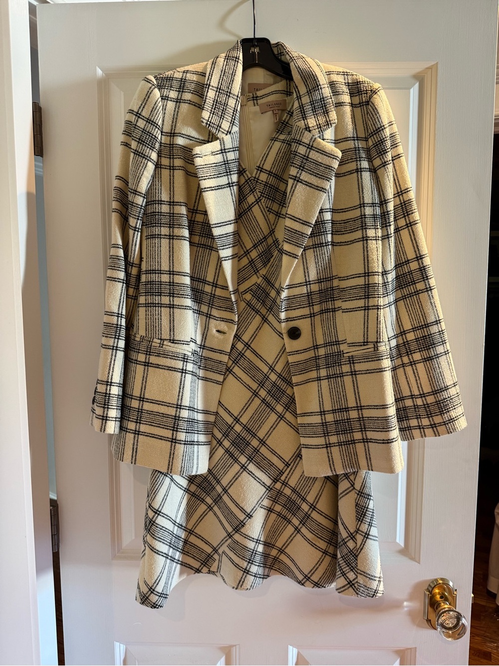 Rebecca Taylor Tailored Cream Plaid Blazer Jacket and Dress Suit